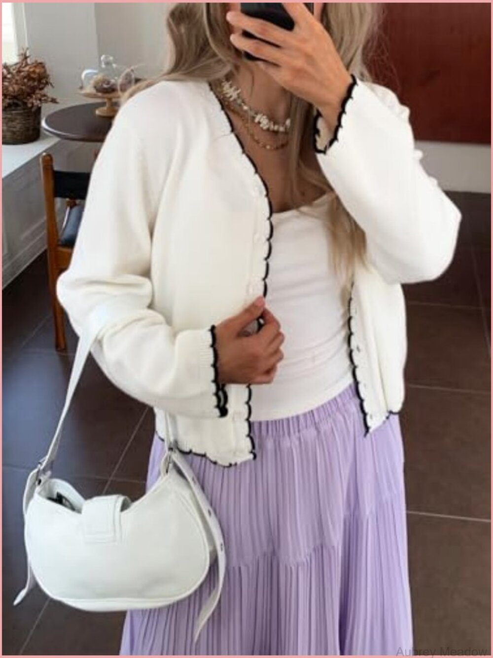 Long Sleeve Cardigan Button Down Knit Open Front Cropped Contrast Trim Sweater - Picture 2 of 7